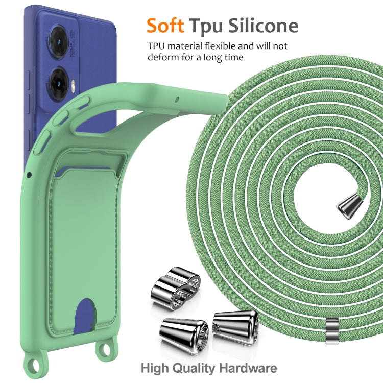 For Motorola Moto G96 / G85 / S50 Neo Integrated Card Bag Solid Color Liquid Silicone Phone Case with Lanyard