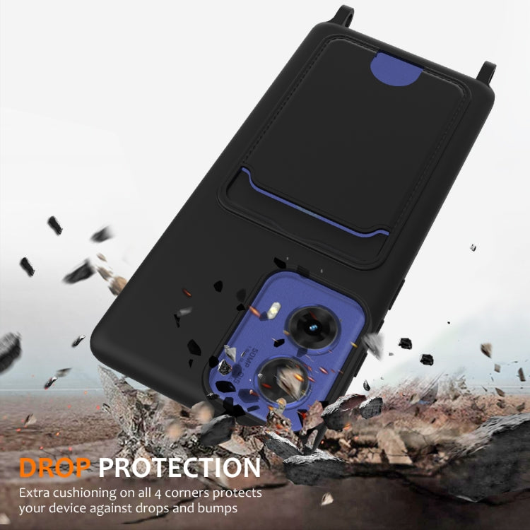 For Motorola Moto G96 / G85 / S50 Neo Integrated Card Bag Solid Color Liquid Silicone Phone Case with Lanyard