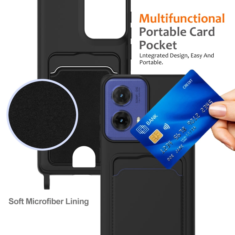 For Motorola Moto G96 / G85 / S50 Neo Integrated Card Bag Solid Color Liquid Silicone Phone Case with Lanyard