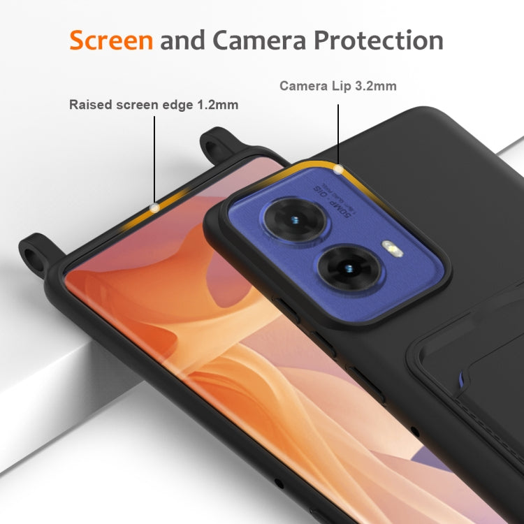 For Motorola Moto G96 / G85 / S50 Neo Integrated Card Bag Solid Color Liquid Silicone Phone Case with Lanyard