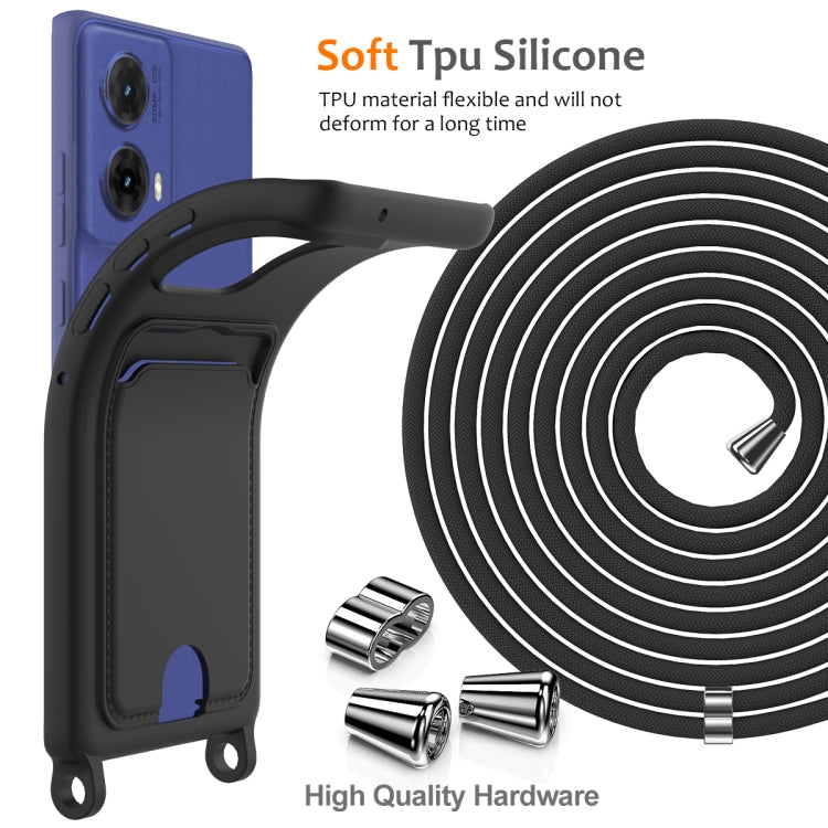For Motorola Moto G96 / G85 / S50 Neo Integrated Card Bag Solid Color Liquid Silicone Phone Case with Lanyard