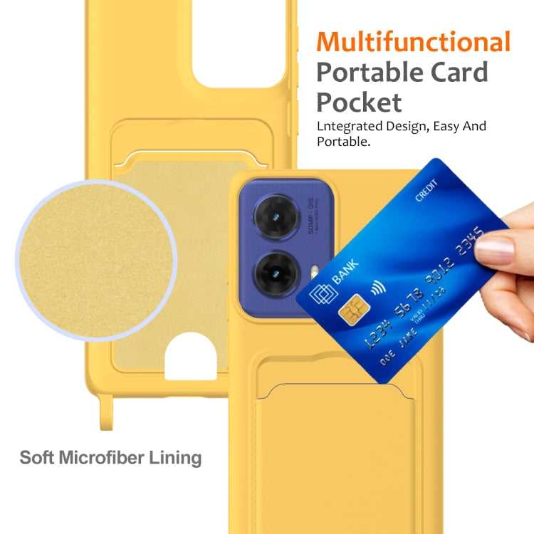 For Motorola Moto G96 / G85 / S50 Neo Integrated Card Bag Solid Color Liquid Silicone Phone Case with Lanyard