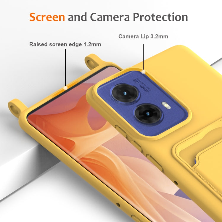 For Motorola Moto G96 / G85 / S50 Neo Integrated Card Bag Solid Color Liquid Silicone Phone Case with Lanyard