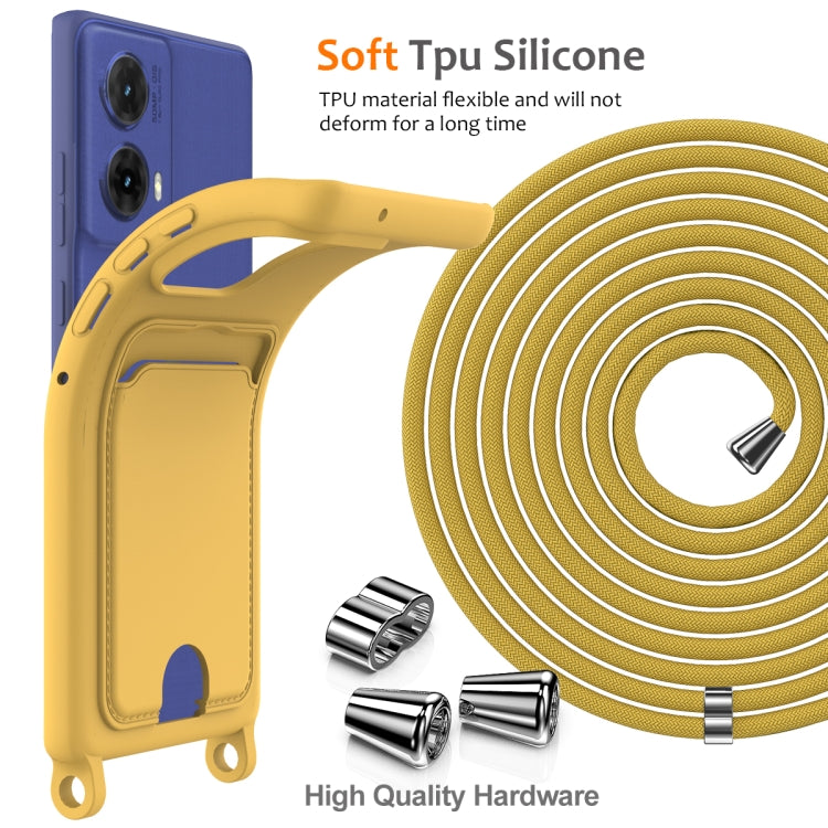 For Motorola Moto G96 / G85 / S50 Neo Integrated Card Bag Solid Color Liquid Silicone Phone Case with Lanyard