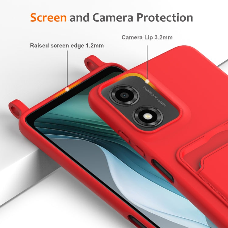 For Motorola Moto G04 / G04s / G24 Integrated Card Bag Solid Color Liquid Silicone Phone Case with Lanyard