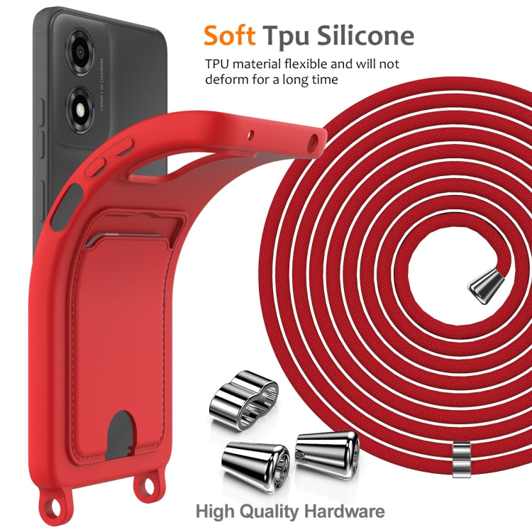 For Motorola Moto G04 / G04s / G24 Integrated Card Bag Solid Color Liquid Silicone Phone Case with Lanyard
