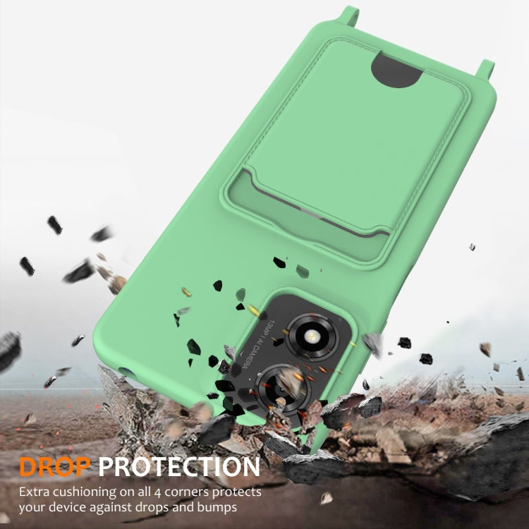 For Motorola Moto G04 / G04s / G24 Integrated Card Bag Solid Color Liquid Silicone Phone Case with Lanyard