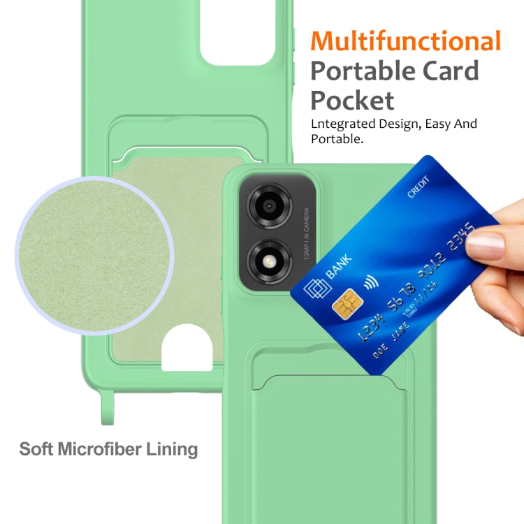 For Motorola Moto G04 / G04s / G24 Integrated Card Bag Solid Color Liquid Silicone Phone Case with Lanyard