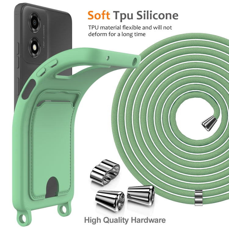 For Motorola Moto G04 / G04s / G24 Integrated Card Bag Solid Color Liquid Silicone Phone Case with Lanyard