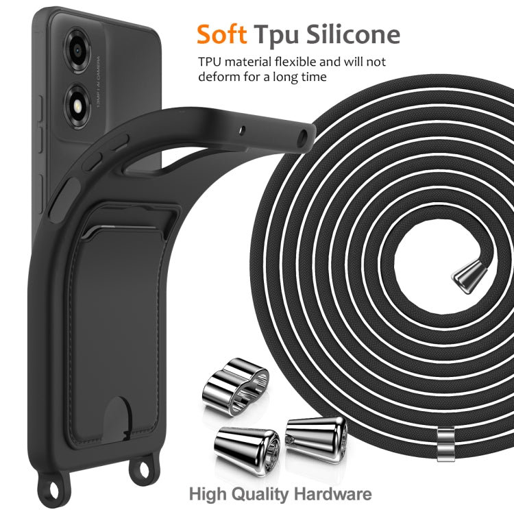For Motorola Moto G04 / G04s / G24 Integrated Card Bag Solid Color Liquid Silicone Phone Case with Lanyard