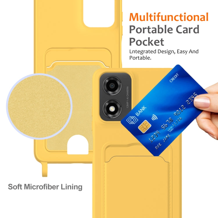 For Motorola Moto G04 / G04s / G24 Integrated Card Bag Solid Color Liquid Silicone Phone Case with Lanyard