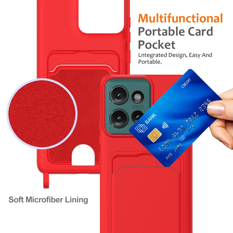 For Motorola Edge 50 Integrated Card Bag Solid Color Liquid Silicone Phone Case with Lanyard