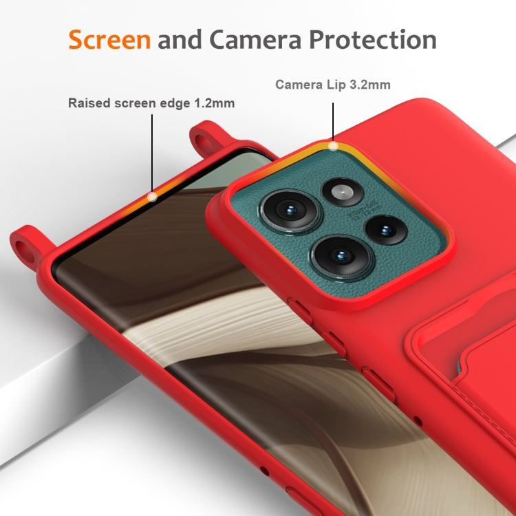 For Motorola Edge 50 Integrated Card Bag Solid Color Liquid Silicone Phone Case with Lanyard