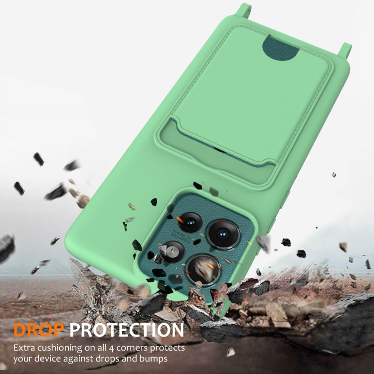 For Motorola Edge 50 Integrated Card Bag Solid Color Liquid Silicone Phone Case with Lanyard