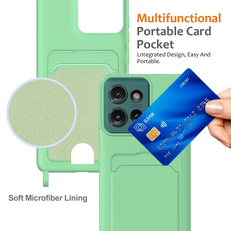 For Motorola Edge 50 Integrated Card Bag Solid Color Liquid Silicone Phone Case with Lanyard