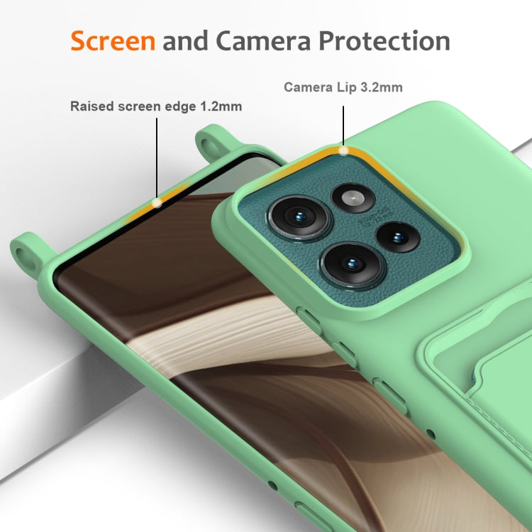 For Motorola Edge 50 Integrated Card Bag Solid Color Liquid Silicone Phone Case with Lanyard