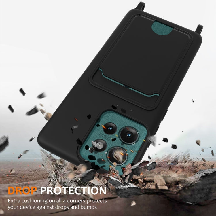 For Motorola Edge 50 Integrated Card Bag Solid Color Liquid Silicone Phone Case with Lanyard