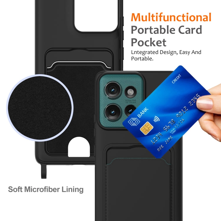 For Motorola Edge 50 Integrated Card Bag Solid Color Liquid Silicone Phone Case with Lanyard