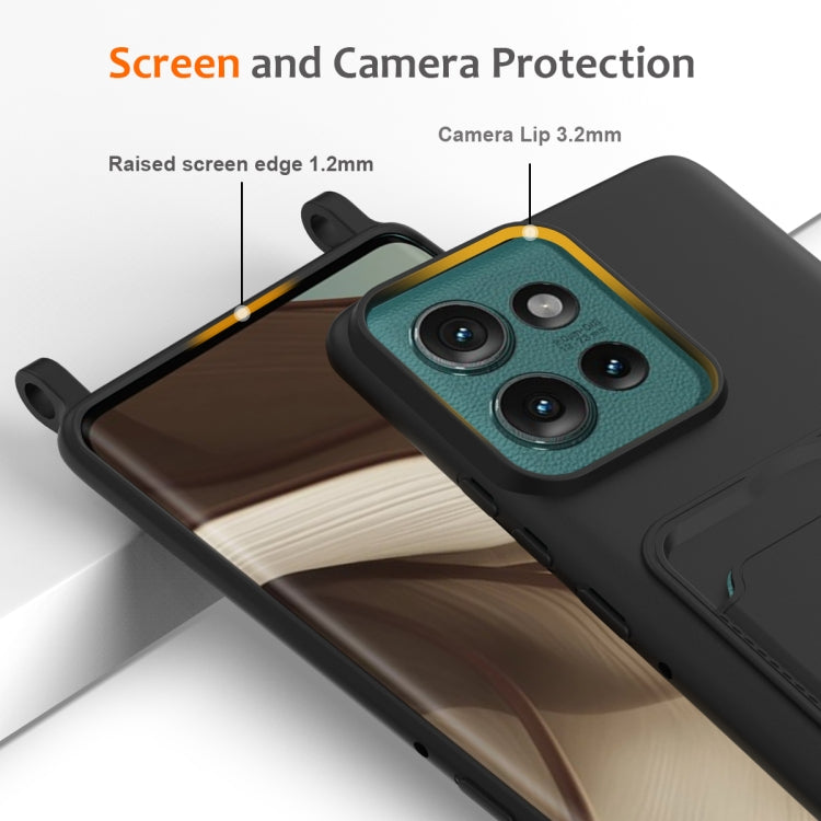 For Motorola Edge 50 Integrated Card Bag Solid Color Liquid Silicone Phone Case with Lanyard