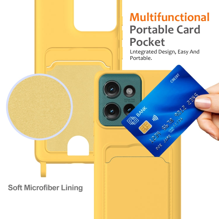 For Motorola Edge 50 Integrated Card Bag Solid Color Liquid Silicone Phone Case with Lanyard