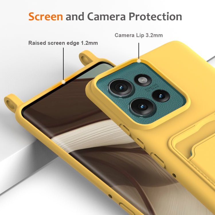 For Motorola Edge 50 Integrated Card Bag Solid Color Liquid Silicone Phone Case with Lanyard