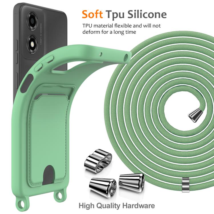 For Motorola Moto E14 4G Integrated Card Bag Solid Color Liquid Silicone Phone Case with Lanyard
