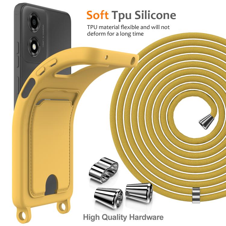 For Motorola Moto E14 4G Integrated Card Bag Solid Color Liquid Silicone Phone Case with Lanyard