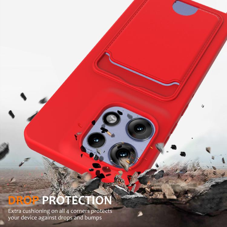 For Motorola Edge 50 Pro Integrated Card Bag Solid Color Liquid Silicone Phone Case with Lanyard