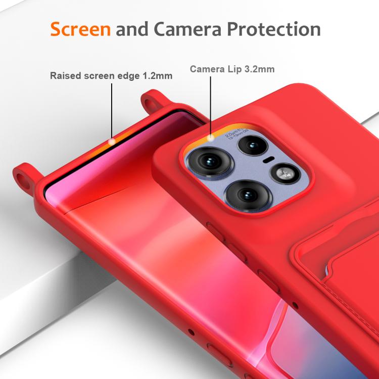 For Motorola Edge 50 Pro Integrated Card Bag Solid Color Liquid Silicone Phone Case with Lanyard