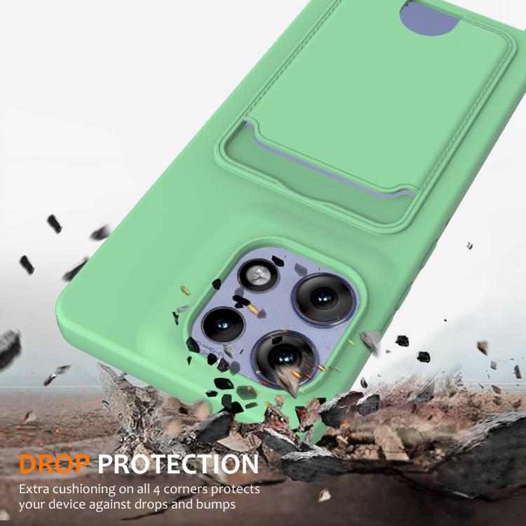 For Motorola Edge 50 Pro Integrated Card Bag Solid Color Liquid Silicone Phone Case with Lanyard