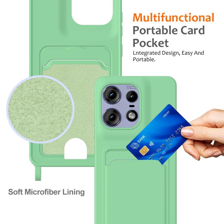 For Motorola Edge 50 Pro Integrated Card Bag Solid Color Liquid Silicone Phone Case with Lanyard