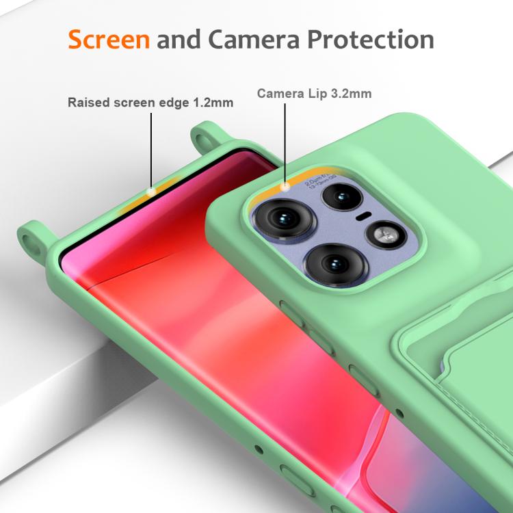For Motorola Edge 50 Pro Integrated Card Bag Solid Color Liquid Silicone Phone Case with Lanyard