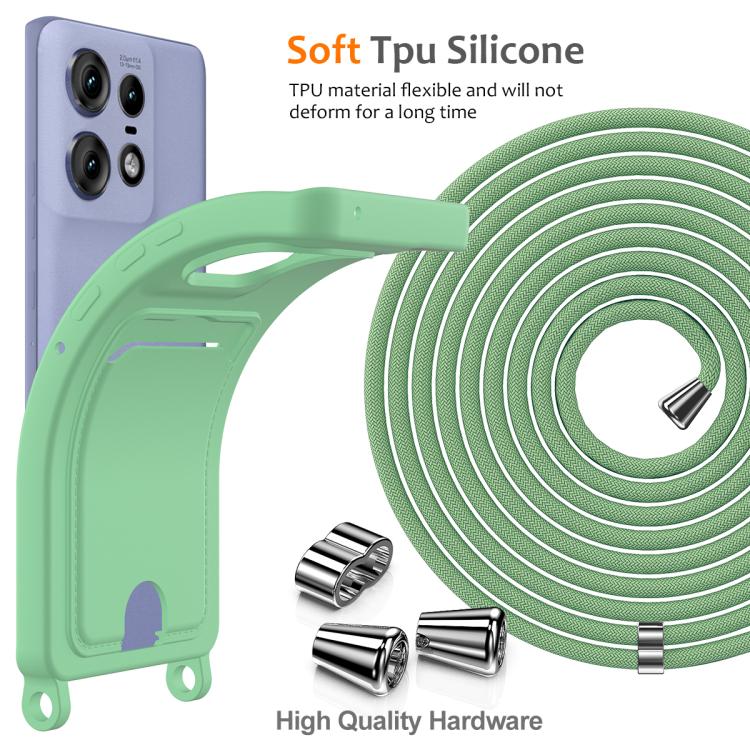For Motorola Edge 50 Pro Integrated Card Bag Solid Color Liquid Silicone Phone Case with Lanyard