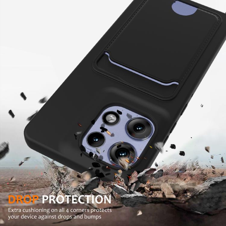For Motorola Edge 50 Pro Integrated Card Bag Solid Color Liquid Silicone Phone Case with Lanyard
