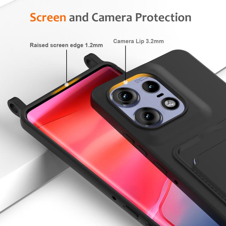 For Motorola Edge 50 Pro Integrated Card Bag Solid Color Liquid Silicone Phone Case with Lanyard