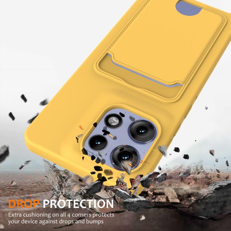 For Motorola Edge 50 Pro Integrated Card Bag Solid Color Liquid Silicone Phone Case with Lanyard