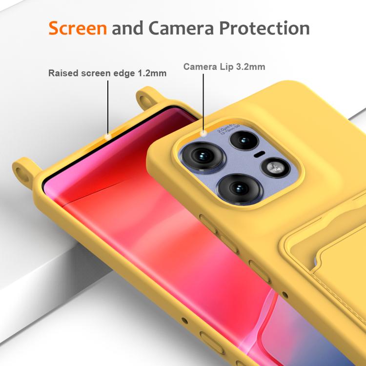 For Motorola Edge 50 Pro Integrated Card Bag Solid Color Liquid Silicone Phone Case with Lanyard
