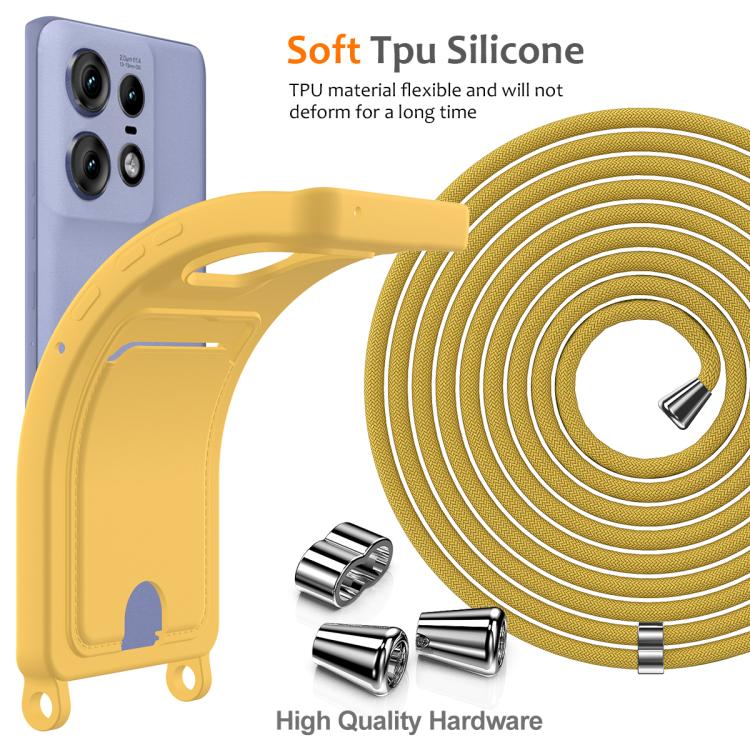 For Motorola Edge 50 Pro Integrated Card Bag Solid Color Liquid Silicone Phone Case with Lanyard