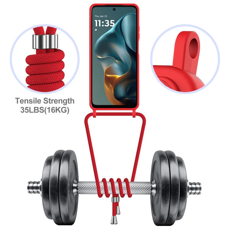 For Motorola Moto G05 / E15 4G Integrated Card Bag Solid Color Liquid Silicone Phone Case with Lanyard