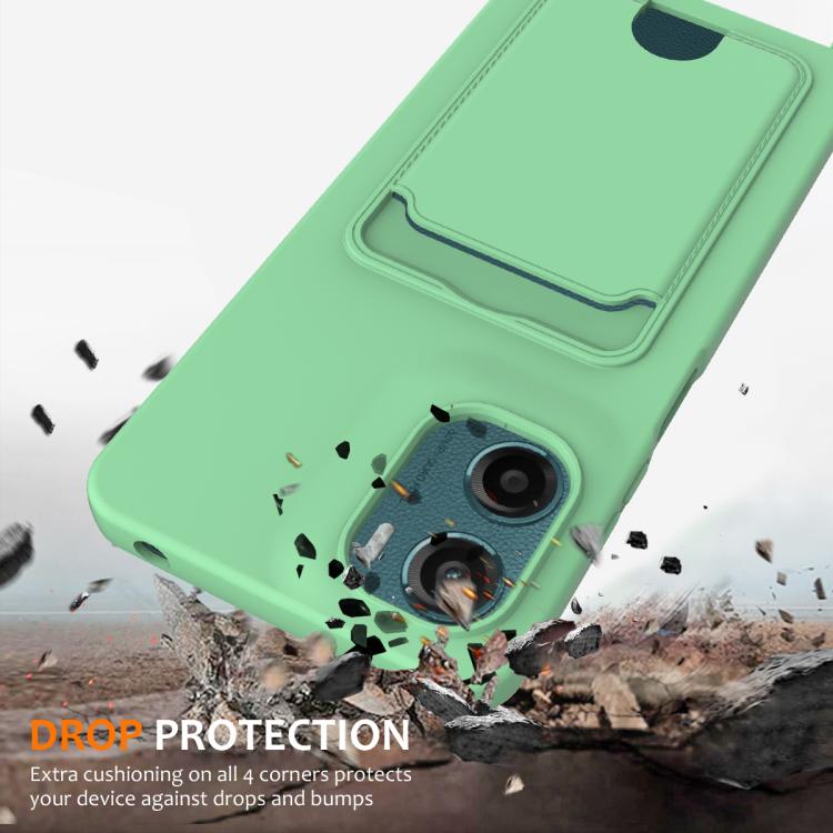 For Motorola Moto G05 / E15 4G Integrated Card Bag Solid Color Liquid Silicone Phone Case with Lanyard