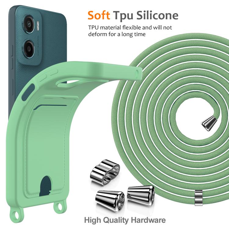 For Motorola Moto G05 / E15 4G Integrated Card Bag Solid Color Liquid Silicone Phone Case with Lanyard