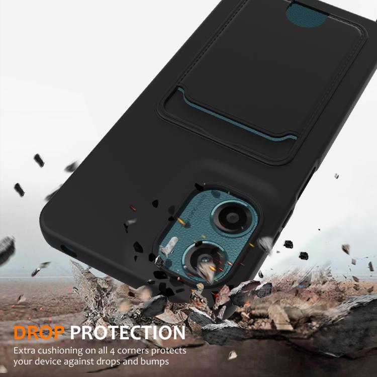 For Motorola Moto G05 / E15 4G Integrated Card Bag Solid Color Liquid Silicone Phone Case with Lanyard