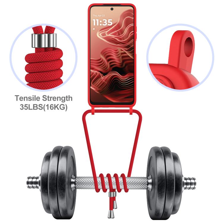 For Motorola Moto G35 Integrated Card Bag Solid Color Liquid Silicone Phone Case with Lanyard