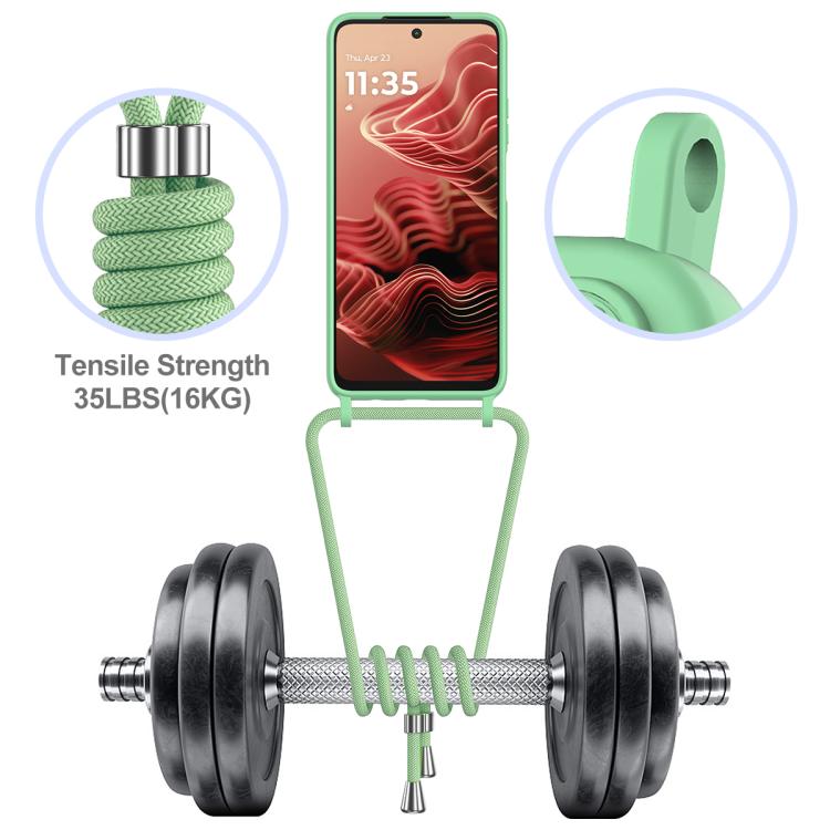 For Motorola Moto G35 Integrated Card Bag Solid Color Liquid Silicone Phone Case with Lanyard