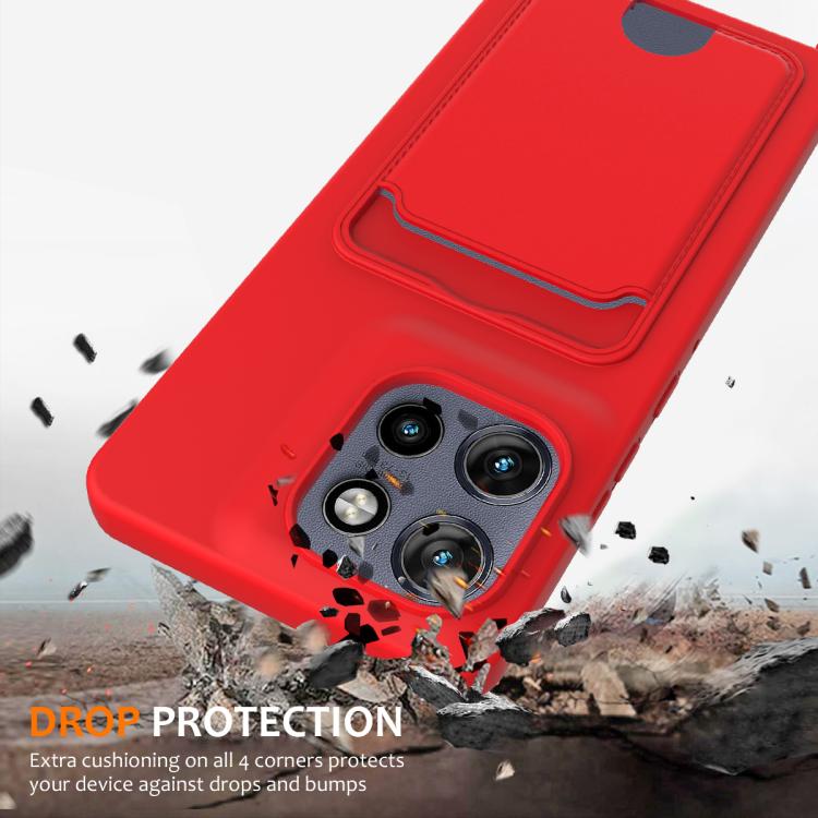 For Motorola Edge 50 Neo / 60 Neo Integrated Card Bag Solid Color Liquid Silicone Phone Case with Lanyard
