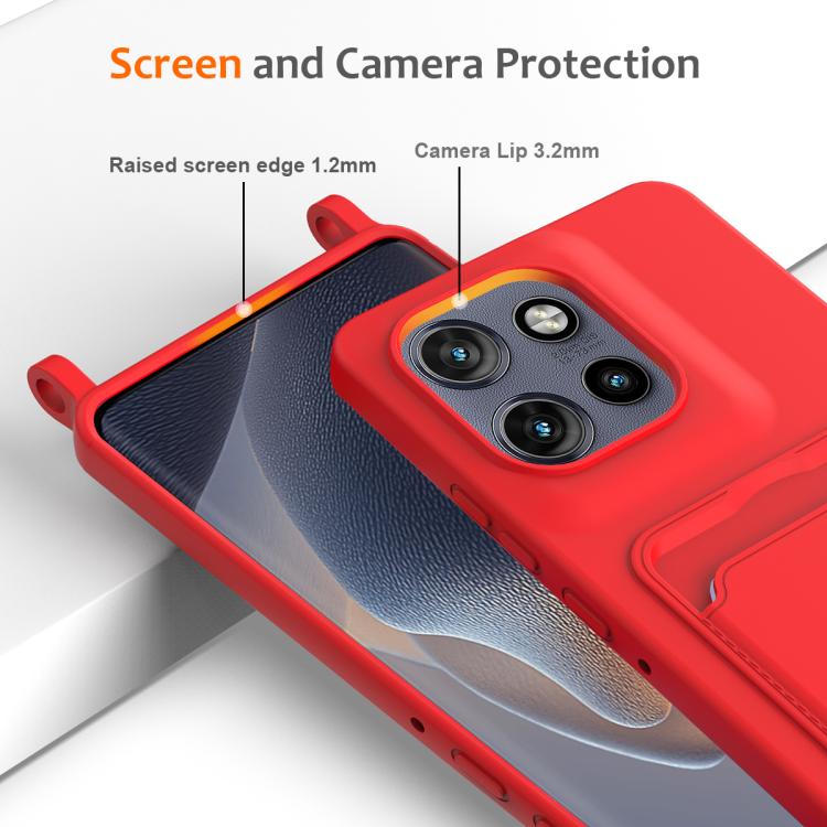 For Motorola Edge 50 Neo / 60 Neo Integrated Card Bag Solid Color Liquid Silicone Phone Case with Lanyard