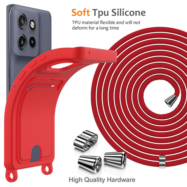 For Motorola Edge 50 Neo / 60 Neo Integrated Card Bag Solid Color Liquid Silicone Phone Case with Lanyard