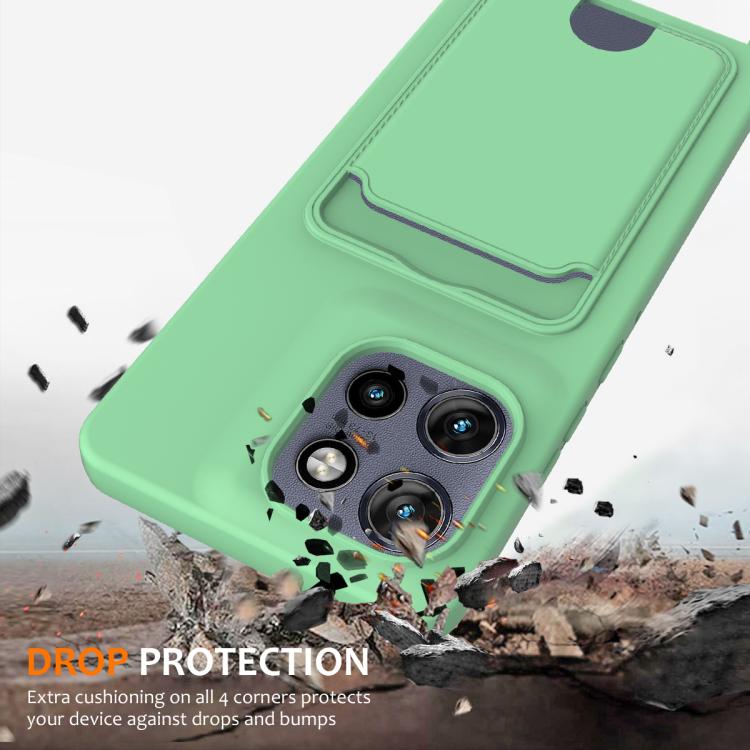 For Motorola Edge 50 Neo / 60 Neo Integrated Card Bag Solid Color Liquid Silicone Phone Case with Lanyard