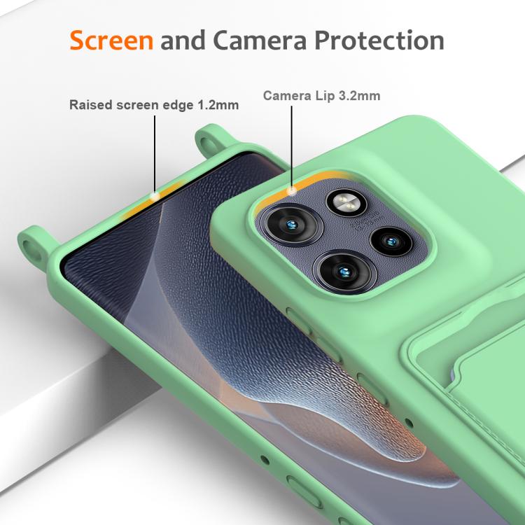 For Motorola Edge 50 Neo / 60 Neo Integrated Card Bag Solid Color Liquid Silicone Phone Case with Lanyard