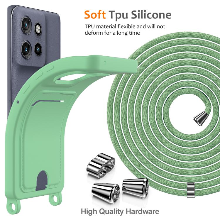 For Motorola Edge 50 Neo / 60 Neo Integrated Card Bag Solid Color Liquid Silicone Phone Case with Lanyard